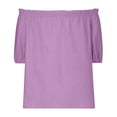 thumbnail image 4 of larppty Womens Off Shoulder Tops Linen Cotton Tunic Tops Long Sleeves Ruffle Balloon Sleeve Shirts Summer Casual Blouses（Purple， M）, 4 of 8