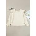 thumbnail image 4 of Women's Elegant Beige Ruffled Flounce Sleeve Corduroy Blouse, 4 of 12