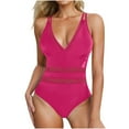 thumbnail image 3 of VBTAPA Women's One Piece Swimsuit Wide Straps V Neck Push Up Tummy Control Bathing Suits Summer Beach Athletic Swimwear Big Sales Today Hot Pink XL, 3 of 9