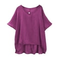 thumbnail image 6 of Endives Women's Summer Short Sleeve Solid Casual Loose Linen Top T-Shirts for Women, 6 of 7
