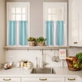 thumbnail image 3 of 3 Piece Kitchen Curtains and Valances Set Turquoise Aqua Stripes Cafe Curtains 36 Inch Length Modern Minimalist Abstract Lines Valance & Tier Curtain for Living Room Bedroom Window 54"x18"+27"x36"*2, 3 of 6