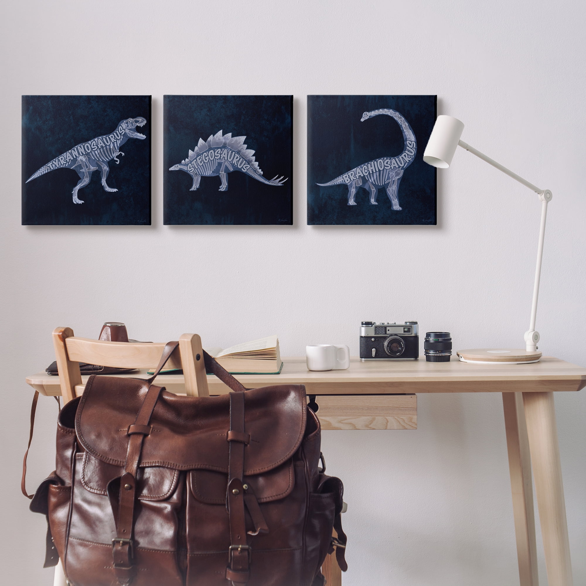 Stupell Industries Various Dinosaur Skeletons Animals & Insects Painting Gallery Wrapped Canvas Art Print Wall Art, 17 x 17, Set of 3