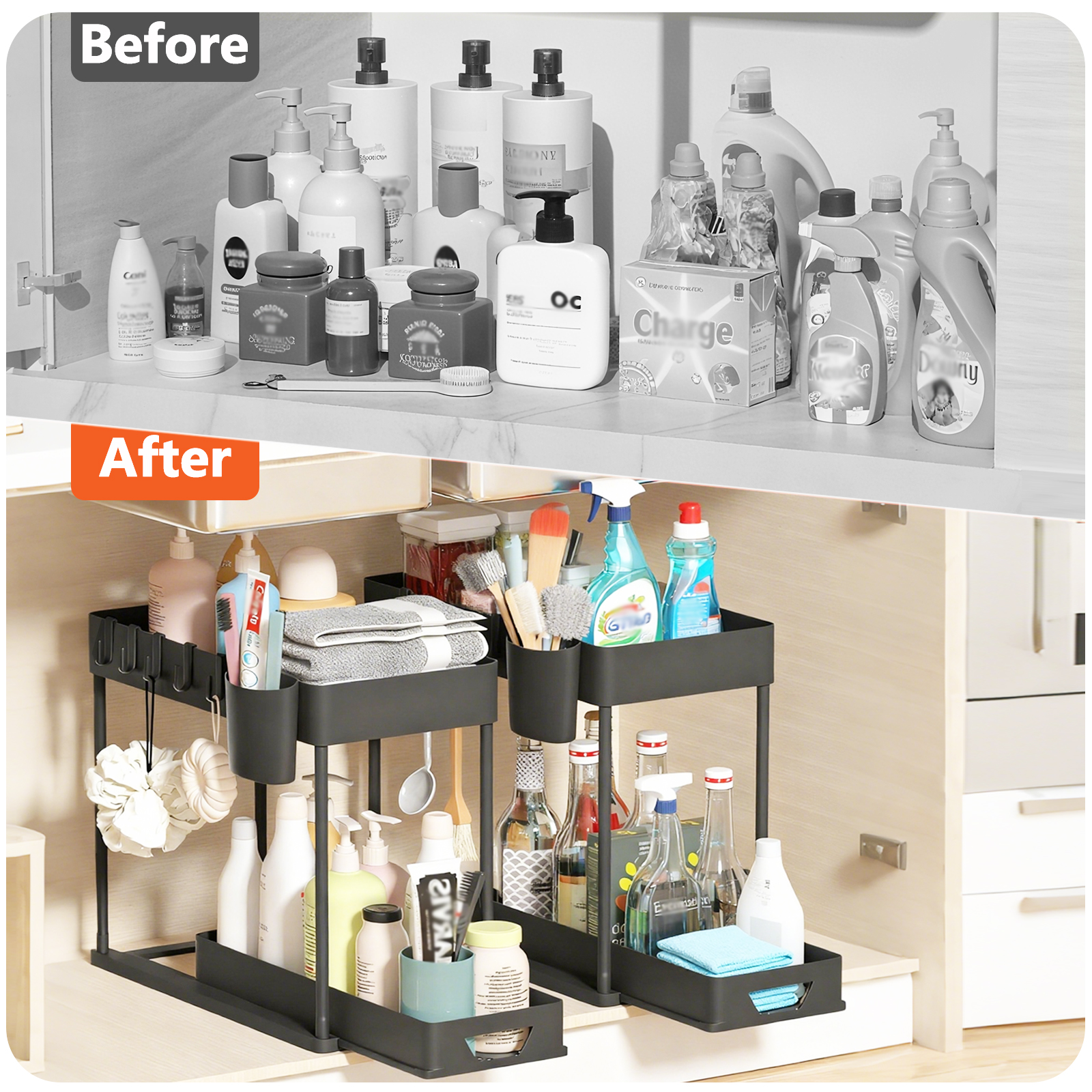 Kisportee Under Sink Organizer, 2-Pack with Hooks and Cups photo 5
