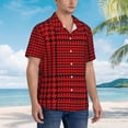 thumbnail image 3 of Balery Red Black Houndstooth Camisas hawaianas de manga corta para hombre, camisas playeras de corte holgado, camisas de vacaciones con botones,X-Large, 3 of 7