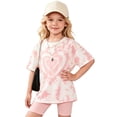 thumbnail image 2 of XAOFW Girls Summer Outfits Heart Printed Short Sleeve Crewneck Tee And Shorts For Kids Cute Back To School Sets Trendy Clothing Sets 11-12 Years, 2 of 4