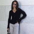 thumbnail image 5 of Women'S Open Front Sweater Long Sleeve Button Down Knit Crop Cardigan Chunky Loose Outerwear Coats Black L, 5 of 7