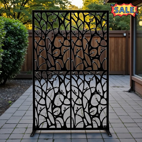 Tcbosik 72"H x 45"W Metal Privacy Screen, Freestanding Decorative Privacy Fence, Room Divider & Privacy Panel for Deck, Porch, Garden, Backyard, Black