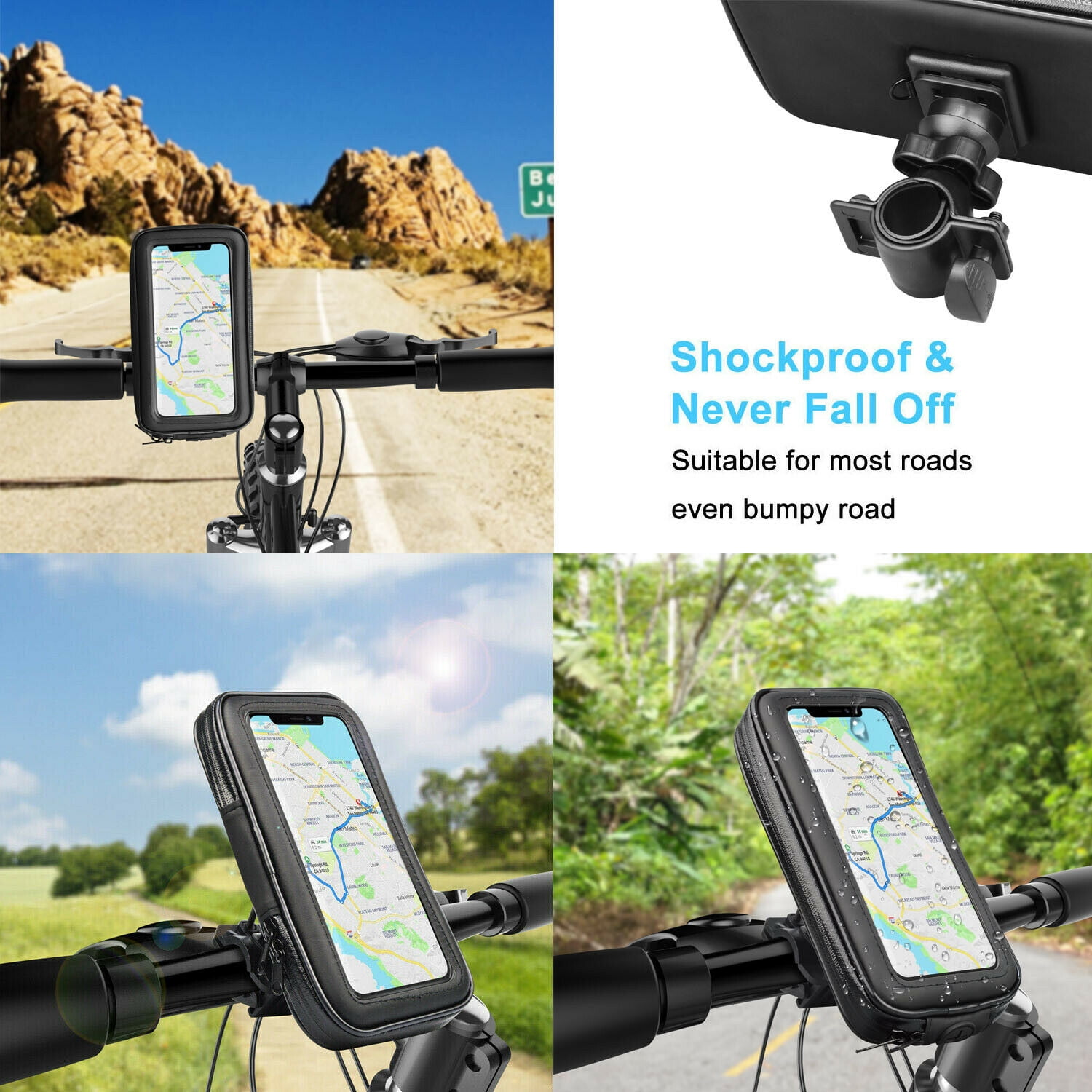 Universal Waterproof Phone Bike Bag Cover Case Pouch, Tekcoo Waterproor Motorcycle  Bicycle Handlebar Cell Phone GPS Mount Holder Bag Case -Black 