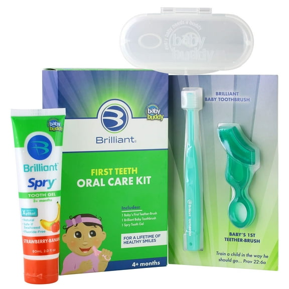 Brilliant Infant Oral Care Kit, Soft Chewing Toothbrush, Round Baby Brush, Tooth Gel, Green, 4  Mos
