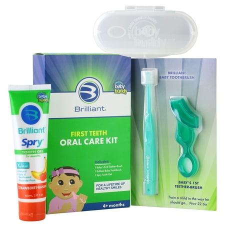 Brilliant Infant Oral Care Kit, Soft Chewing Toothbrush, Round Baby Brush, Tooth Gel, Green, 4+ Mos