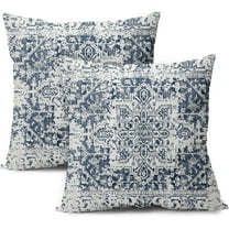Navy Blue Gray Boho Pillow Covers 16X16 Inch Set of 2 Ethnic Bohemian Carpet Decorative Pillow Cases Farmhouse Rustic Vintage Rug Pillowcase Home Decor for Cushion Room Couch Patio Sofa Porch Outdoor