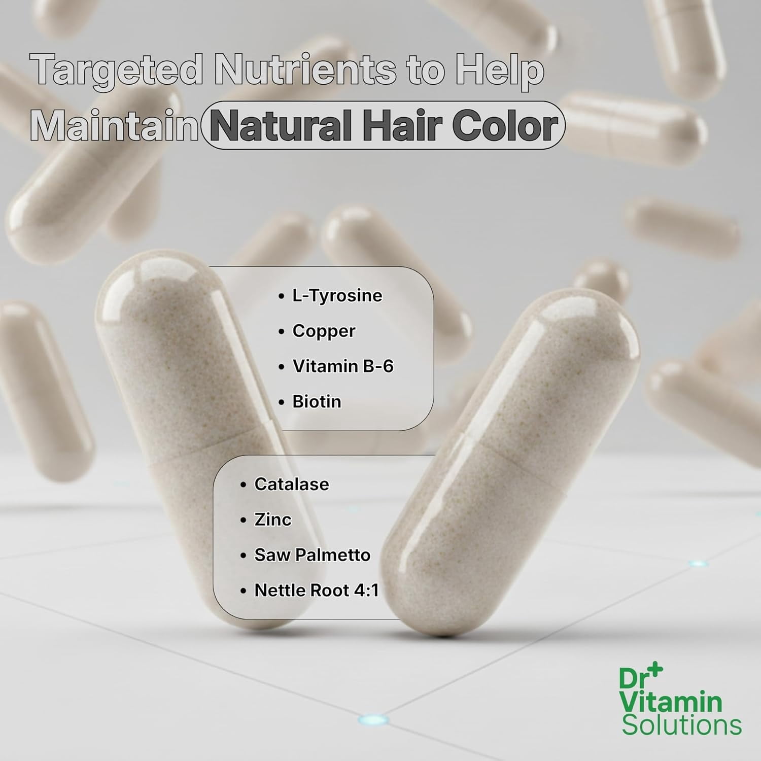 DR Vitamin Solutions Gray Hair Rescind Hair Vitamins Capsules, Hair Supplements with Catalase, 60 Count