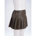 thumbnail image 3 of Miutii Faux PU Leather Skirts for Kids Girls High Waist Pleated Mini Skirts A-line Skater Skirts Casual Solid Skirts Coffee 11-12, 3 of 7