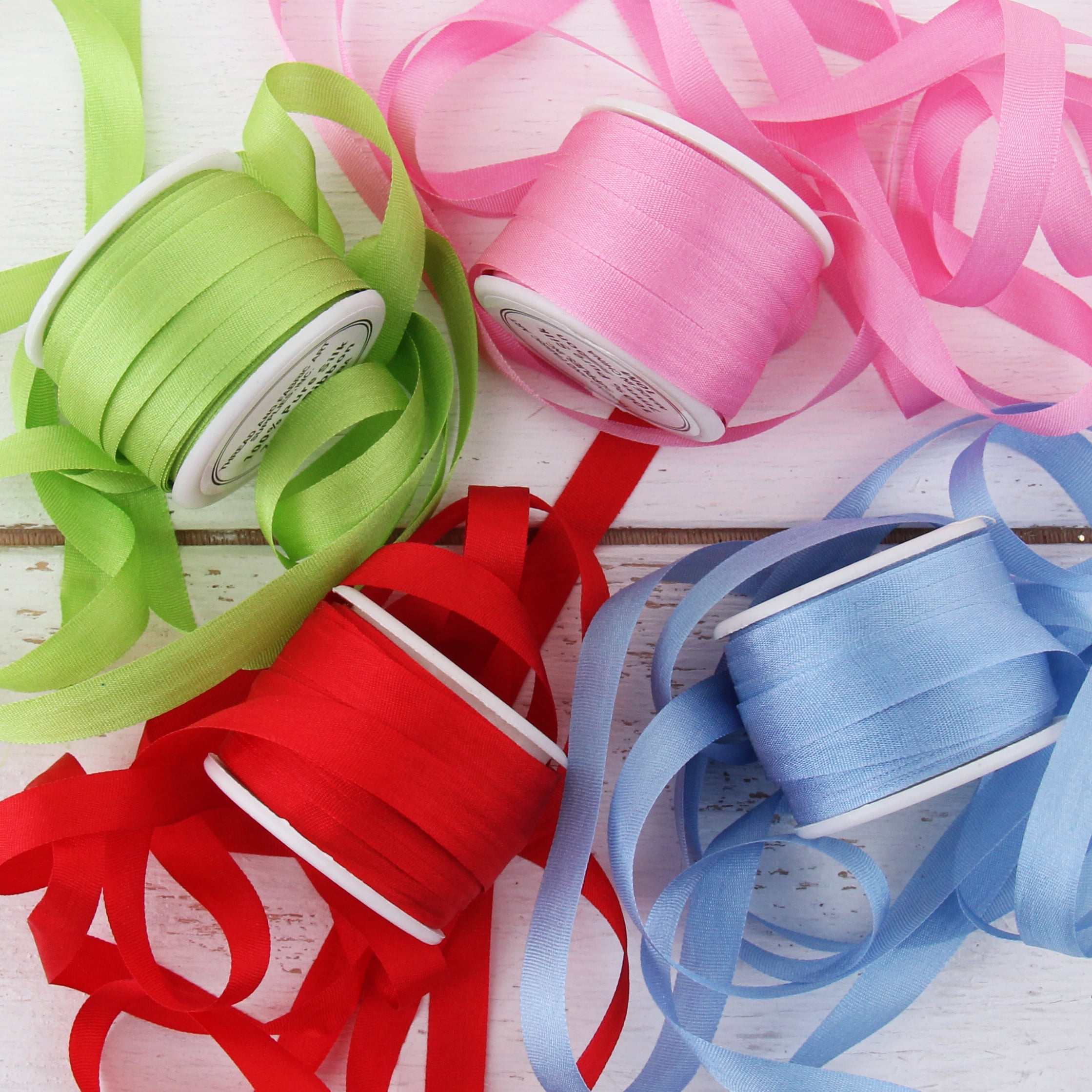 Threadart 7mm Silk Ribbon Set Bright Shades Four Spool Collection 100 Pure Silk Ribbon