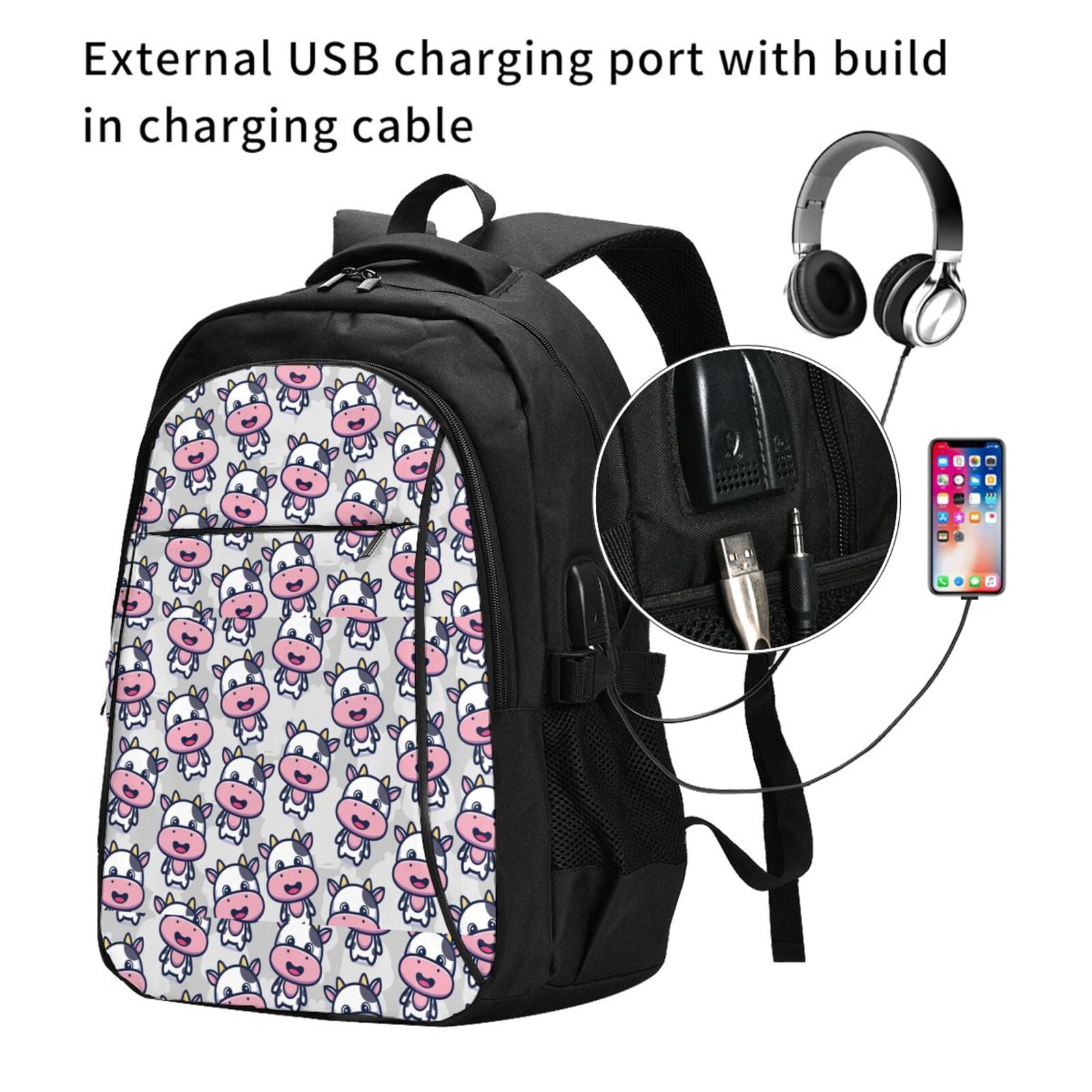 Vsdgher Baby Cow Print Travel Laptop Backpack, Laptops Backpack with USB Charging Port, Water Resistant Computer Bag Gift for Men & Women
