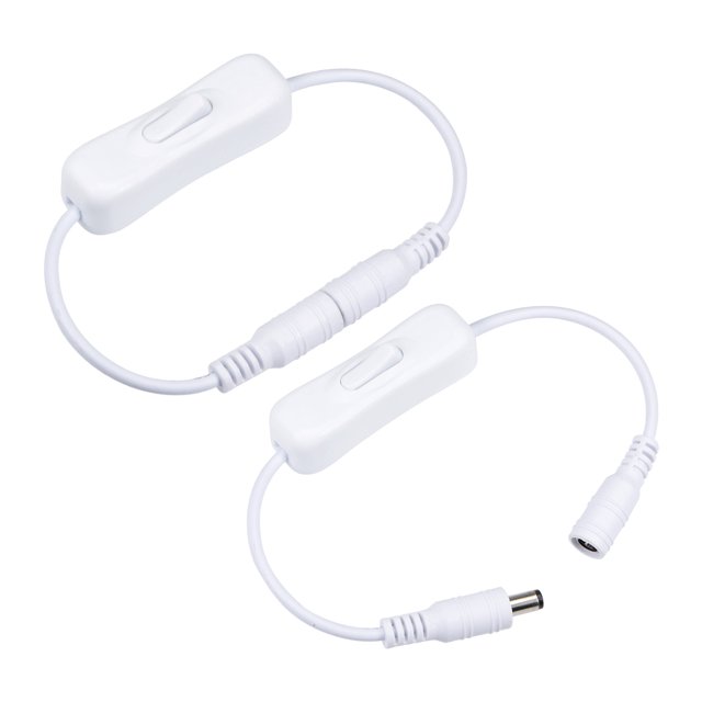Unique Bargains DC 12V Inline Rocker Switch with 5.5x2.1mm DC Jack M to F Power Cable White 2pcs