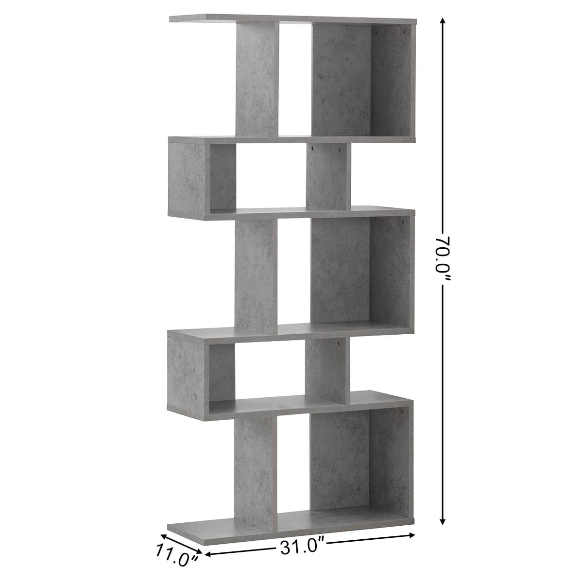 Giantex Freestanding Ladder Bookcase, 5 Cubes Corner Storage Bookshelf, 5-Layer Organizer Rack Display Cabinet, Gray