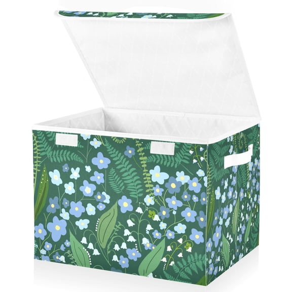 Yayeee Collapsible Storage Bin with Lid Fabric Closet Decorative Basket with Handles, Blue Flowers Pattern