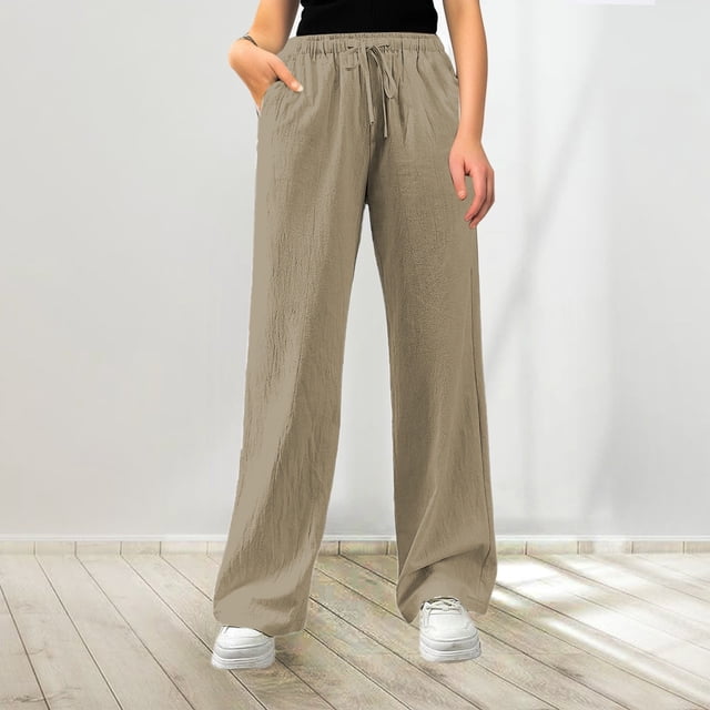 Plus Size Pants Women's Casual Loose Fit High Waist Drawstring Pants With Side Pockets for Everyday and Wear