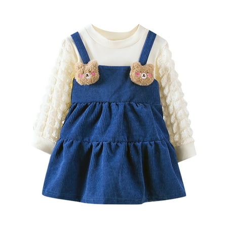 

Toddler Kids Baby Girls Long Sleeve Soild Bear Casual Princess Dress Tulle Lace