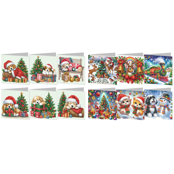 (LY869) Tarjetas Hechas A Mano DIY Con Pintura Diamantes Tarjetas Felicitación Deseos Diarios Tarjetas Fiesta Navideña 6 Uds. Perro Navidad