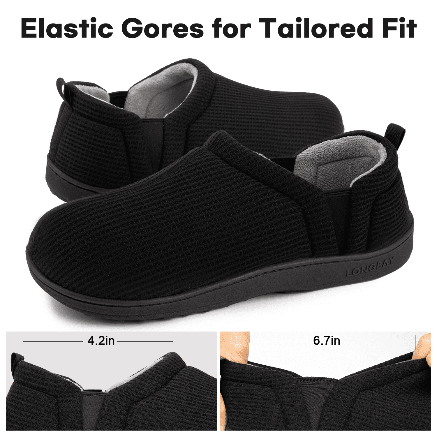 LongBay Men's Slippers Warm Bedroom House Shoes Slip-On Memory Foam Winter House Slippers for Indoor Outdoor