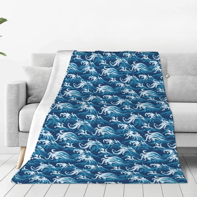 Fotbe Sea Water Wave Manta de Franela Acolchonada con Estampado, Súper Suave y Esponjosa, Extra Grande para Sofá, Cama, Uso Todo el Año-40"x30"