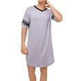 thumbnail image 3 of SWSMCLT Men's Summer Robe Short Sleeve Nightshirt Cotton Knee Length Pajama Sleep Shirt Cool V Neck Soft Sleeping Loose Grey X-Large, 3 of 4