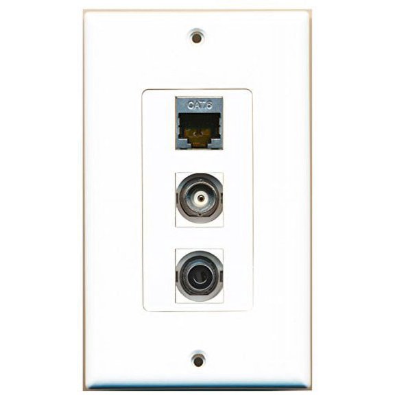 RiteAV - 1 Port Shielded Cat6 Ethernet and 1 Port 3.5mm and 1 Port BNC Decorative Wall Plate Decorative