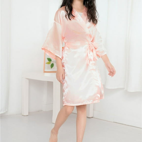 Fengyings Toddler Kids Boys Girls Silk Satin Bathrobe Long Sleeve Kimono Robes Infant Nightgown Sleepwear Clothes