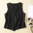 thumbnail image 2 of GEWSEY Women's Linen Vest Casual Formal Business Work Waistcoat Summer V neck Sleeveless Jacket (Black, XXL), 2 of 9