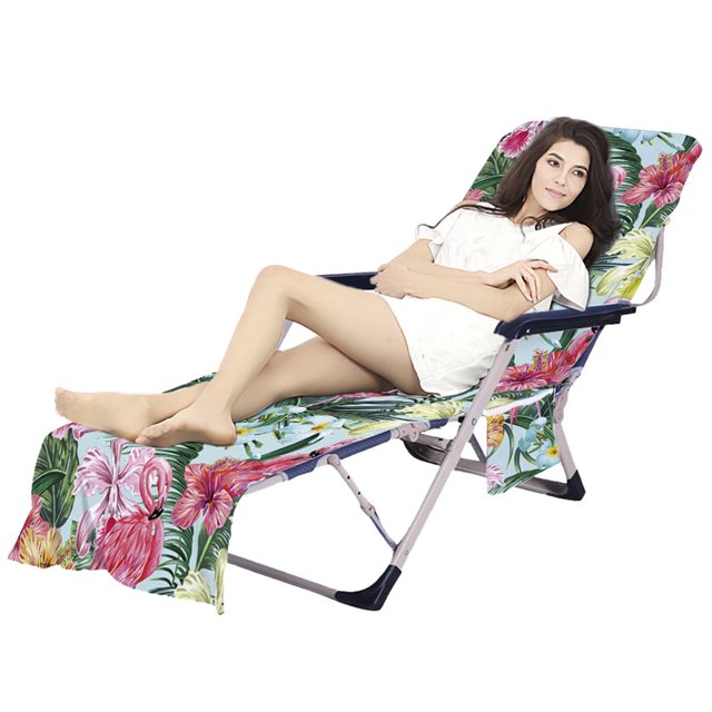 Soft Lounge Chair Cover Towel for Beach 75x210CM Microfiber Sunbed Towel with Side Storage Pockets Sliding Beach Chair Cover for Pool Sun Lounger Hotel Vacation
