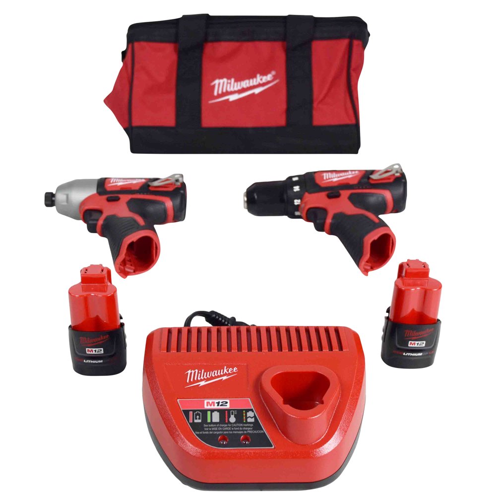 Milwaukee M12 12V Drill & Hex Impact Driver 2Tool Combo Kit with (2) 1