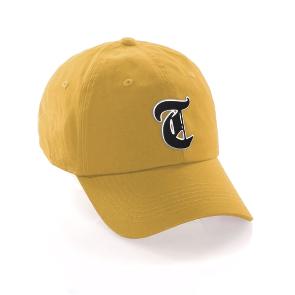 Daxton Old English 3D Alphabet Letters Numbers Initial Baseball Dad Hat - Gold, Letter T