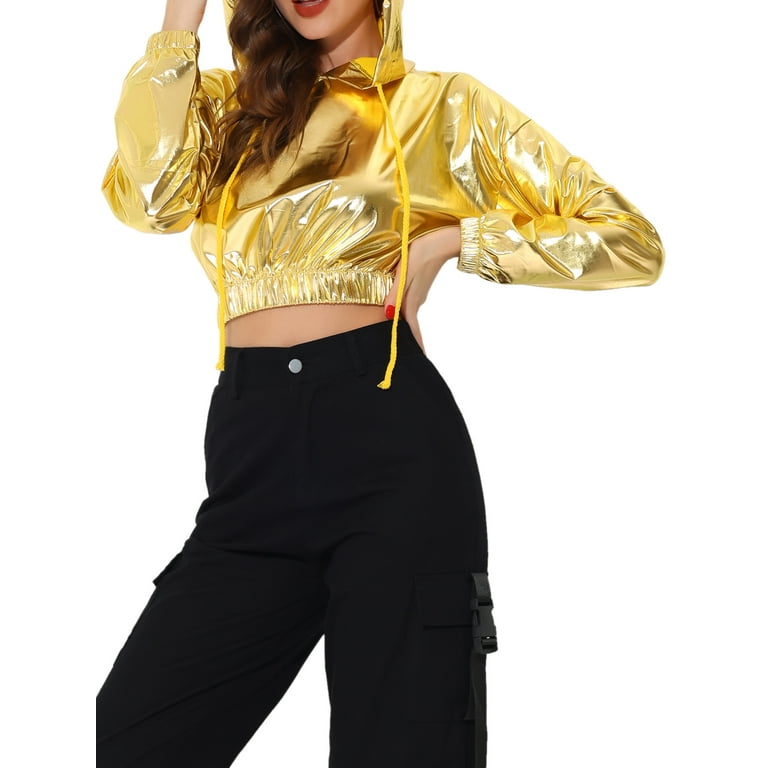 Gold crop sales top hoodie