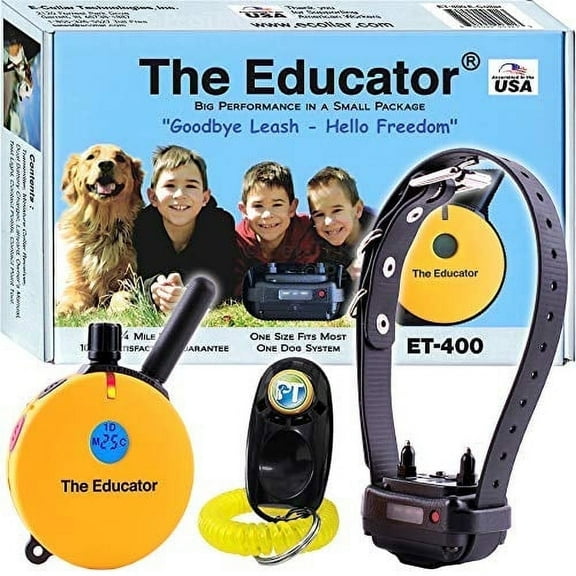 E-Collar ET‑400 Educator ¾‑Mile Remote Humane Dog Training Collar Bundle – Yellow – Waterproof Submersible Collar PetsTEK Clicker, 100 Levels