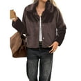 thumbnail image 3 of Cropped Faux Fur Jacket Long Sleeve Open Front Cardigan Casual Parka Short Coat Brown M, 3 of 8