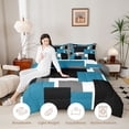 thumbnail image 4 of Manfei Abstract Block Full Size Comforter Sets, Modern Square Art Bedding Comforter Set, Teal Black Gray, Black Reversible 3-Piece, 1 Comforter and 2 Pillowcases, 4 of 6
