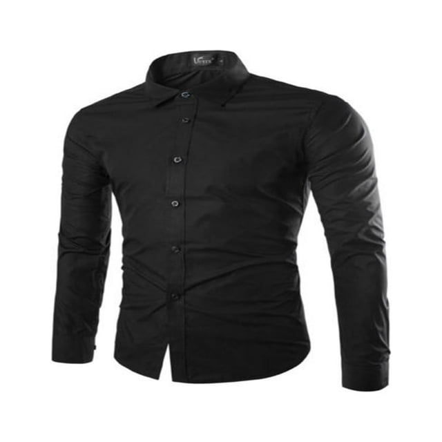 Men‘s Slim Fit Shirt Long Sleeve Button Down Tops Solid Color Casual Business Work Shirts