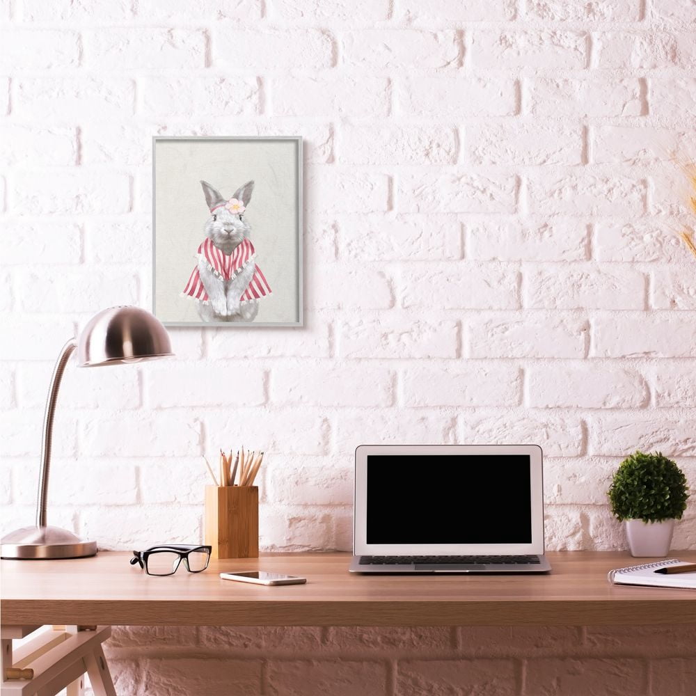 Maid Bunny Kids Animal Pink Painting Gray Farmhouse Rustic Oversized Framed Giclee Texturized Art by Ziwei Li