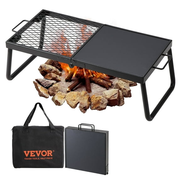 VEVOR Folding Campfire Grill,Heavy Duty Steel Mesh Grate,24"×12" Portable Camping Grates Over Fire Pit,Camp Fire Cooking Equipment with Legs Carrying Bag, Grilling Rack for Outdoor Open Flame Cooking