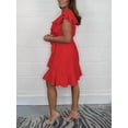 thumbnail image 5 of Women's V Neck Ruffle Sleeve Wrap Mini Dress Waist Tie Sundress Red S, 5 of 7