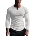 thumbnail image 2 of JIANJIA Mens Polo Shirts Autumn Winter Solid Color Striped Fabric Round Neck Button Long Sleeve Bottoming Tops Streetwear, 2 of 5