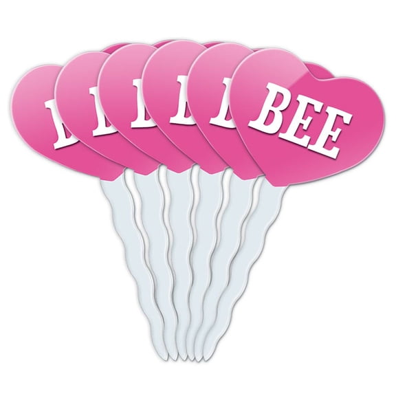 Bee Heart Love Cupcake Picks Toppers - Set of 6