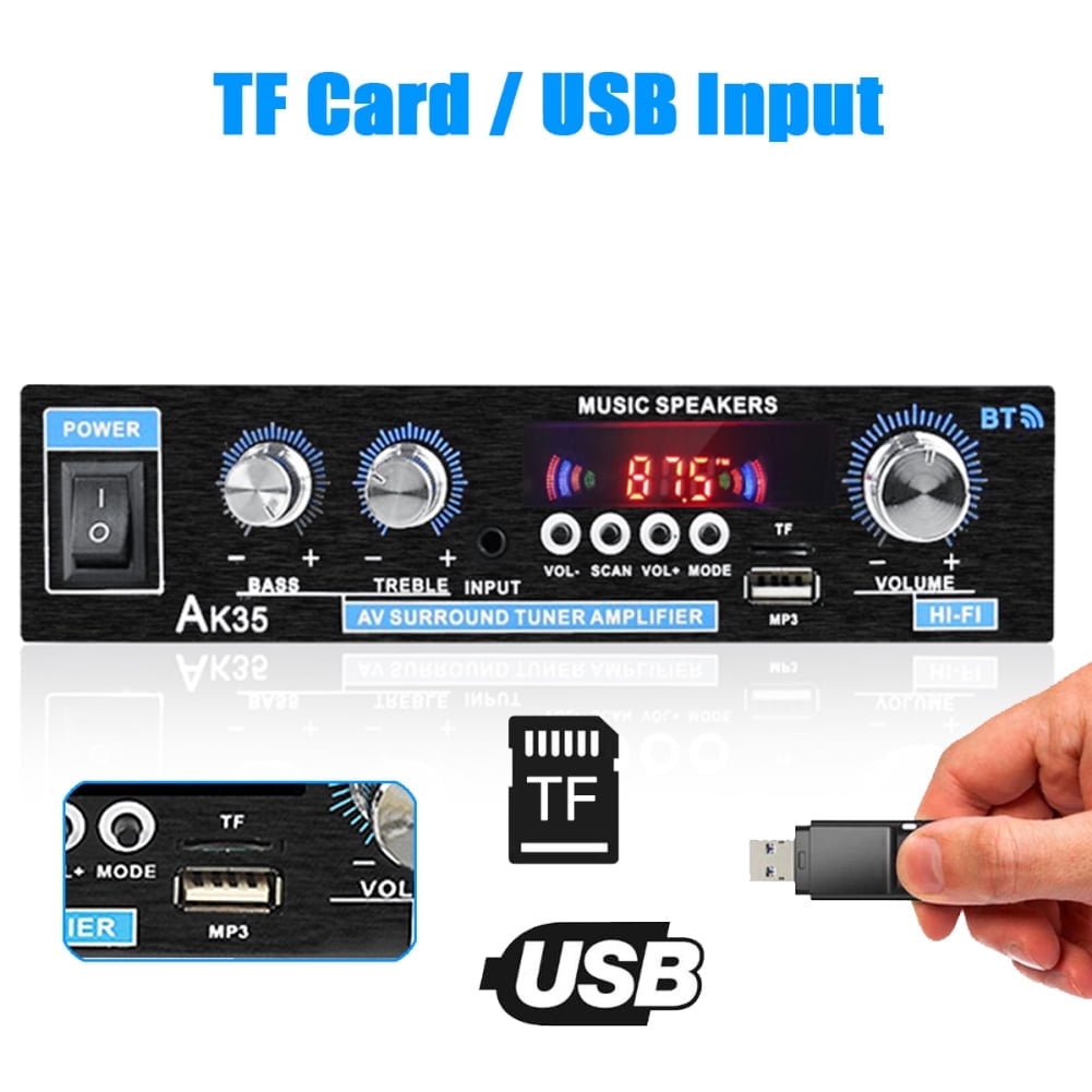 Bluetooth Digital Amplifiers Audio Stereo Receiver,AK35 200W Home 110-240V Bluetooth Bass Audio Power compatible Amplifier, Hifi FM USB Auto Music Subwoofer Speakers Audio Amplifier Receiver