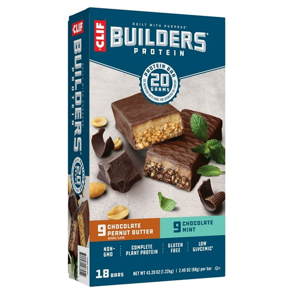 CLIF BUILDERS Protein Bars Variety Pack, Gluten Free Bars, 18 pk.