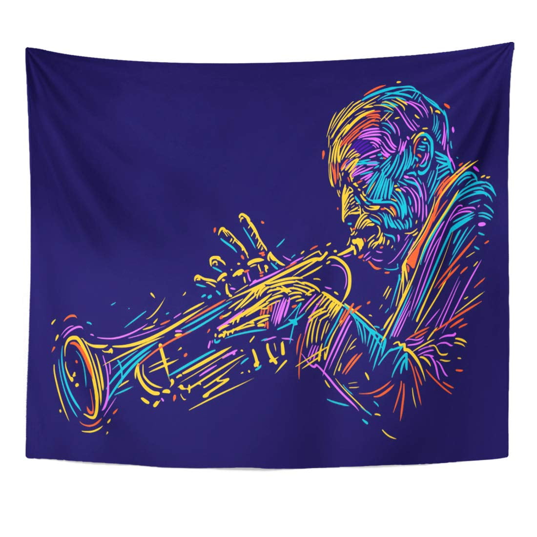 ZEALGNED Man Black Abstract Jazz Trumpet Player for Music Rhythm Artist