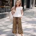 thumbnail image 6 of COEQINE Girls Wide Leg Ruffle Pants High Waisted Palazzo Pants with Pockets Flowy Trousers Comfy Fall Outfits for 5-6 Years Little Girls, Brown Leopard Print, 6 of 8