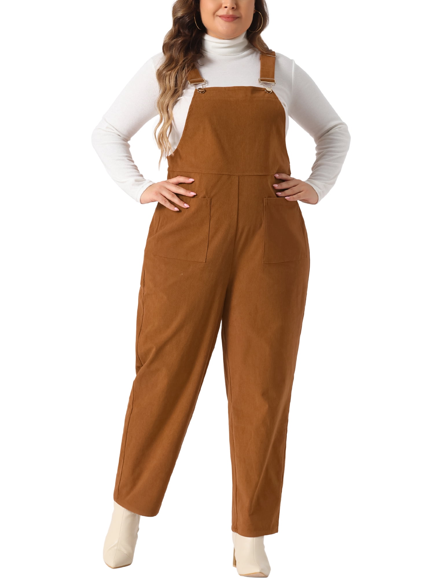 DARING DIVA Women's Plus Corduroy Overalls Casual Jumpsuit with Pockets 2X Caramel