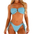 thumbnail image 2 of Bikini Sets for Women Strapless Bandeau Top with Center Ring Detail Chain Link High Cut Side Tie Bottoms 2 Piece Bathing Suits Backless Swimwear, 2 of 4